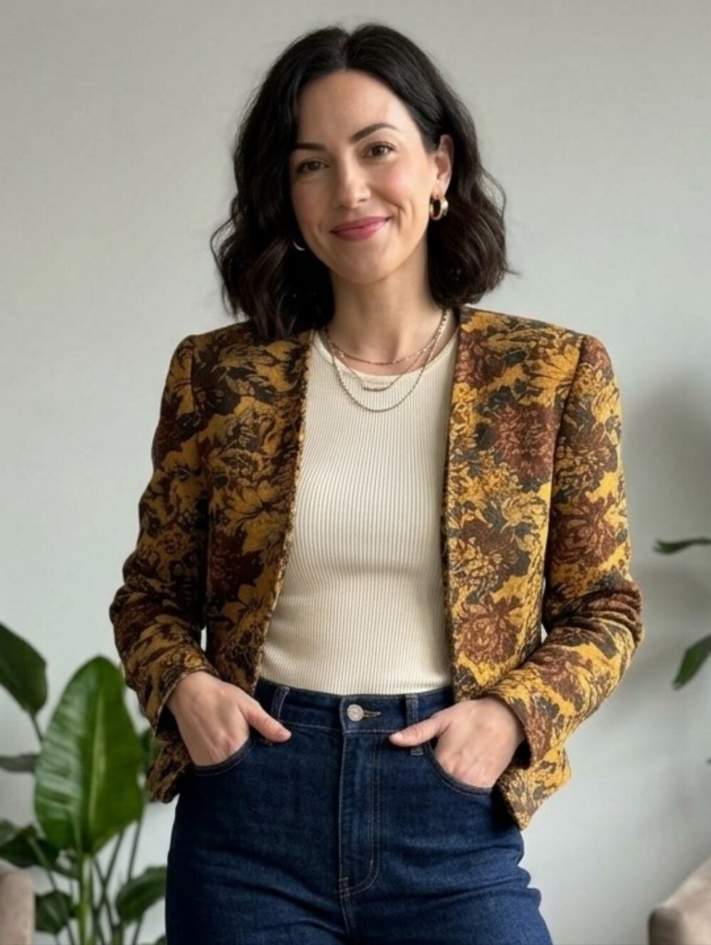 Vintage Prophecy Floral Tapestry Cropped Blazer Jacket - Size 8 Petite